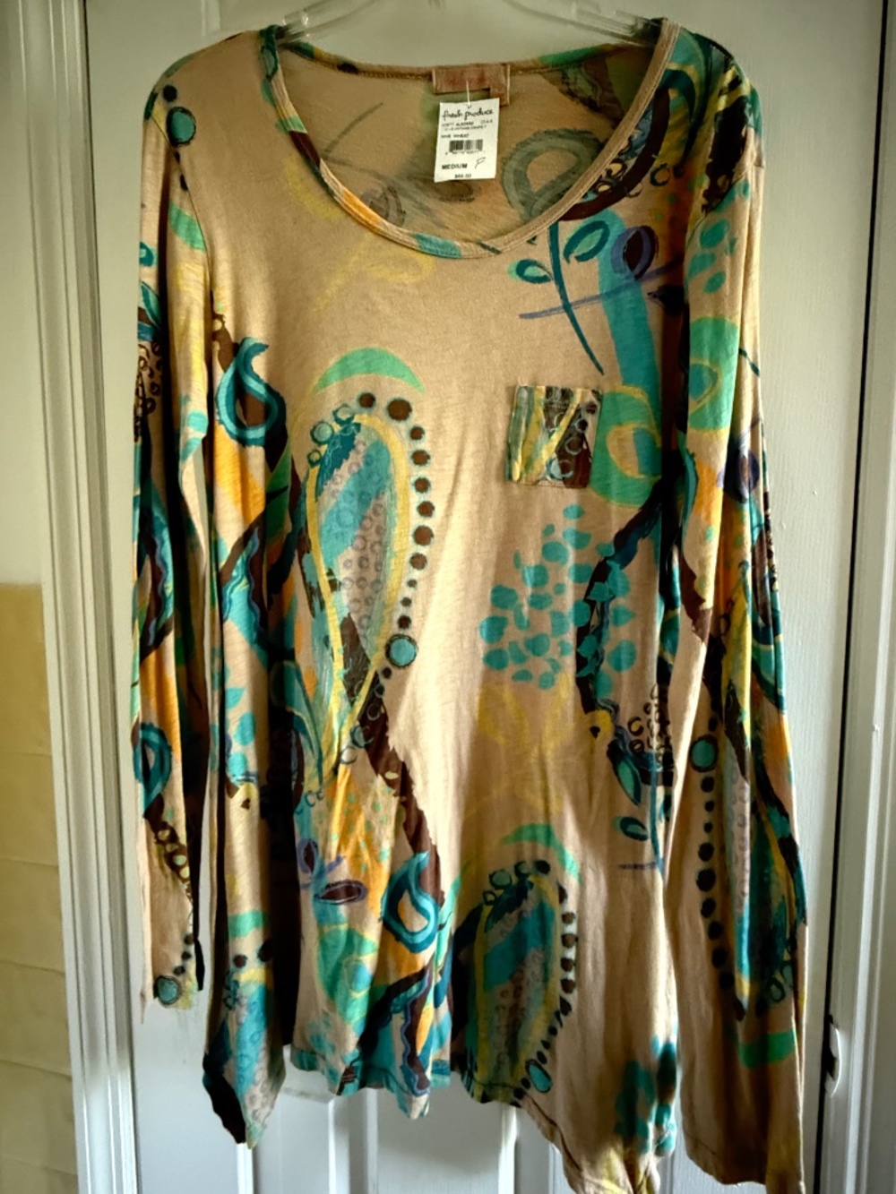 FRESH PRODUCE..Long sleeve 100% Cotton with design -color wheat -size M